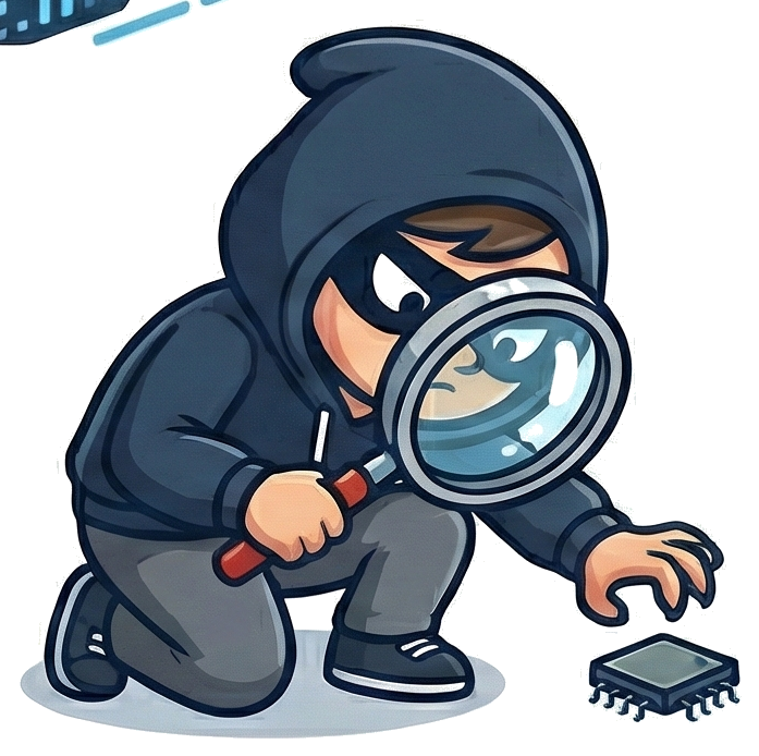 Hugo examining evidence with a magnifying glass